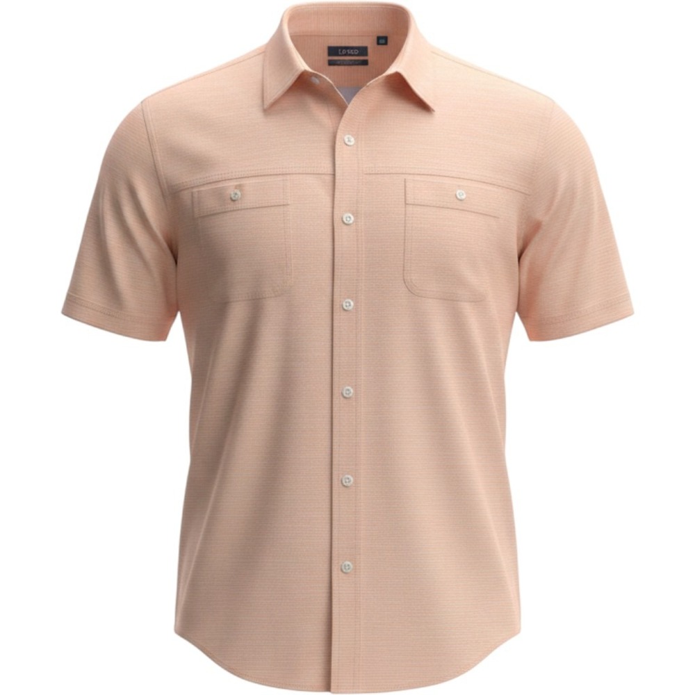 IZOD Mens XL Short Sleeve Button Down Shirt Peach White Micro Stripe Casual